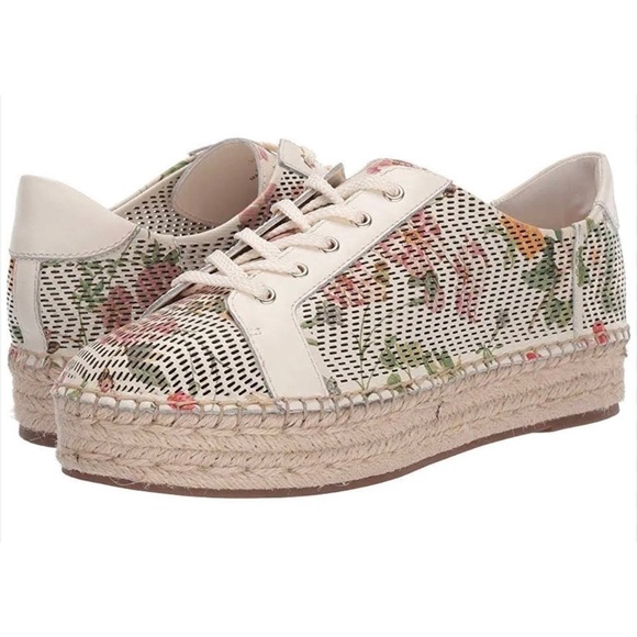Vince Camuto Joellan Perforated Floral Leather Espadrille Sneaker Size 8.5 - Picture 1 of 6